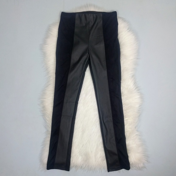 Vegan Leather Ponte Knit Panel Leggings - Picture 3 of 6